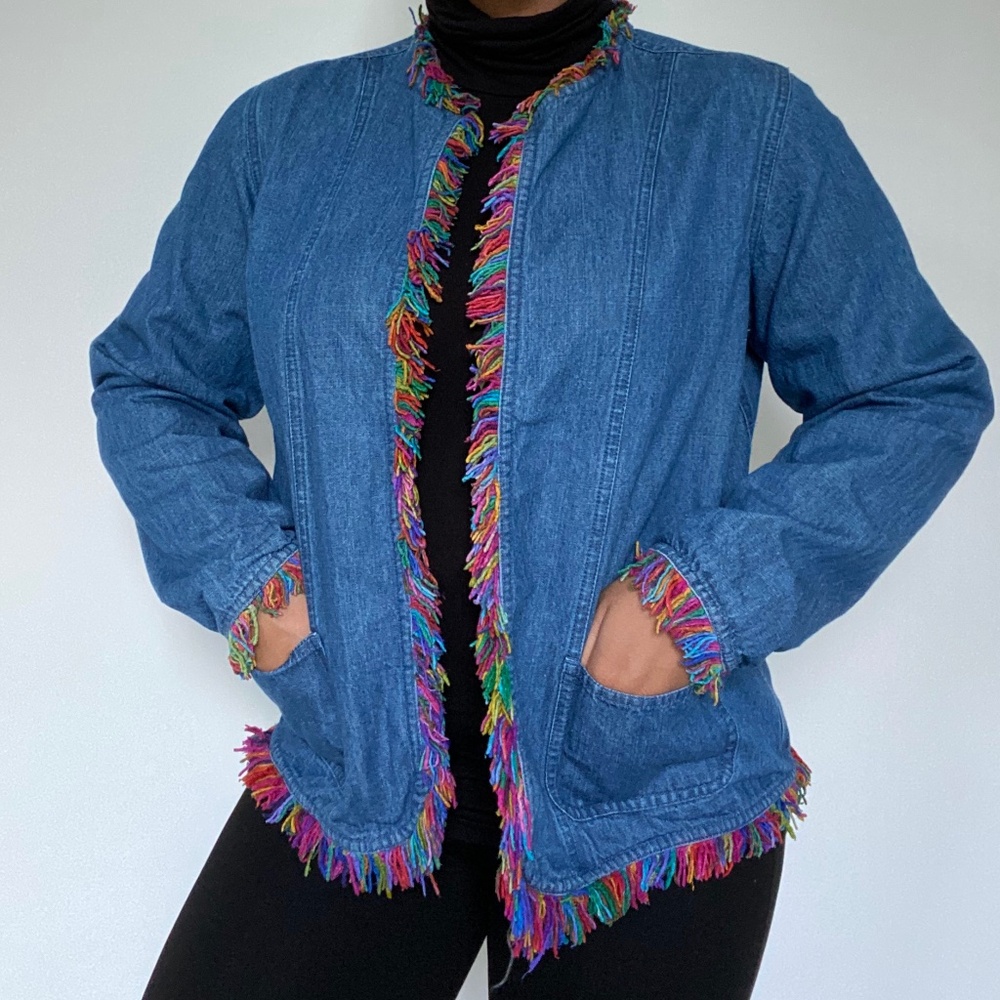 Colorful Fringe Light Denim Jacket